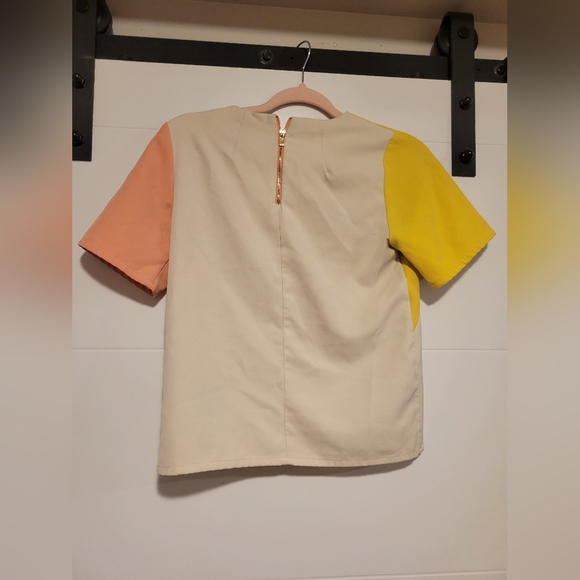 Color Block Yellow and Pink T Shirt Size XS - Picture 2 of 4